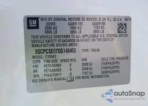 2013 Chevrolet Silverado 1500 Lt z USA, uszkodzony, nr VIN 3GCPCSE07DG149453